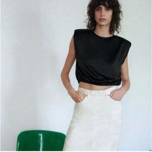 Zara padded sleeveless crop top black elastic waist - Large